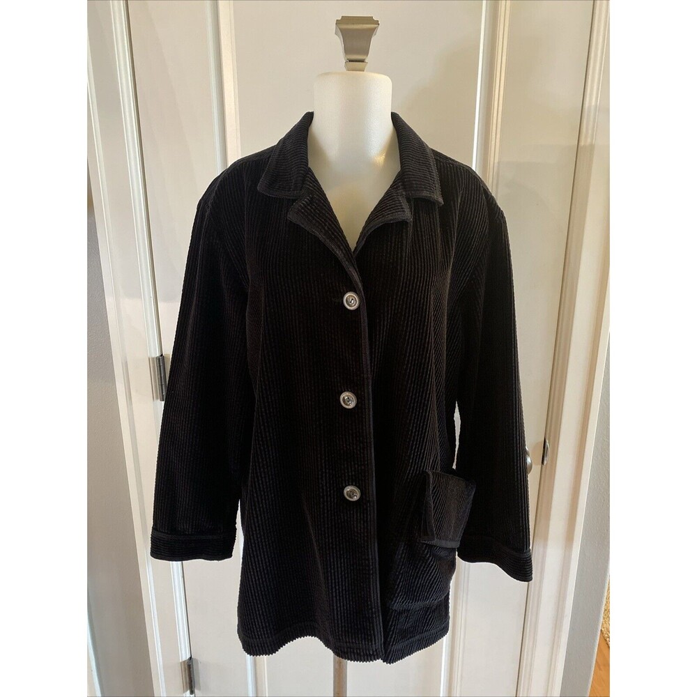 J. Jill Medium Black Corduroy Coat‎ Barn Jacket Front Button